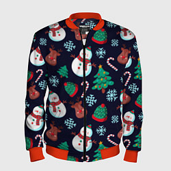Мужской бомбер Снеговички с рождественскими оленями и елками