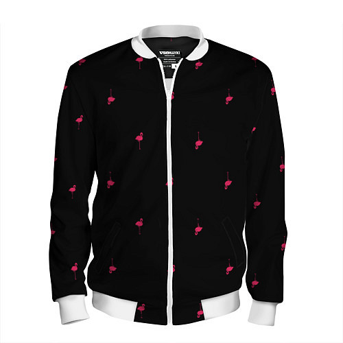 Мужской бомбер Розовый фламинго патерн / 3D-Белый – фото 1