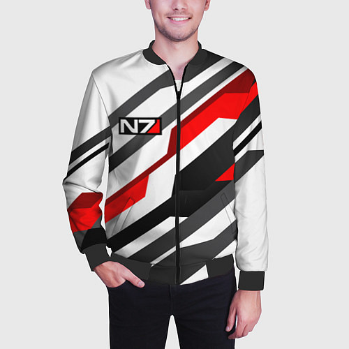Мужской бомбер Mass effect - white uniform n7 / 3D-Черный – фото 3
