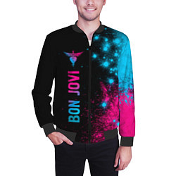 Бомбер мужской Bon Jovi - neon gradient: по-вертикали, цвет: 3D-черный — фото 2