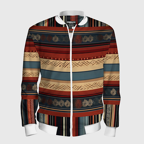Мужской бомбер Этнический принт в полоску / 3D-Белый – фото 1