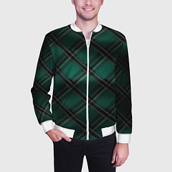Бомбер мужской Тёмно-зелёная диагональная шотландская клетка, цвет: 3D-белый — фото 2