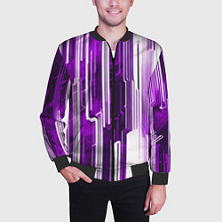 Бомбер мужской Киберпанк полосы белый и фиолетовый, цвет: 3D-черный — фото 2