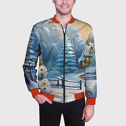 Бомбер мужской Новый год и снеговик, цвет: 3D-красный — фото 2