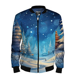 Мужской бомбер Зима в лесу елочки