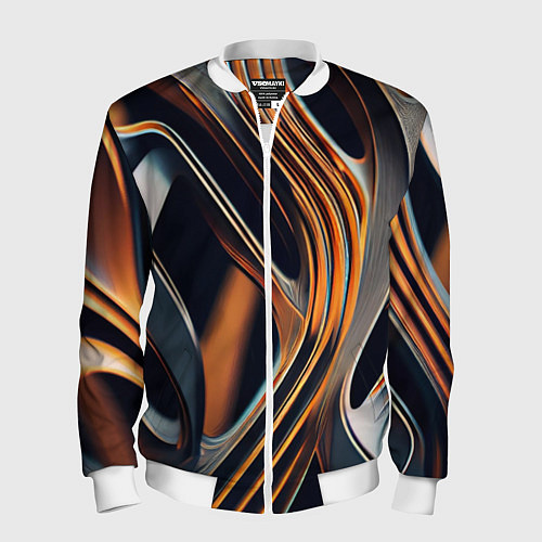 Мужской бомбер Слияние красок оранжевого и чёрного абстракция / 3D-Белый – фото 1