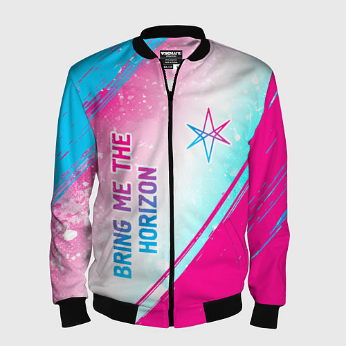 Мужской бомбер Bring Me the Horizon neon gradient style вертикаль / 3D-Черный – фото 1