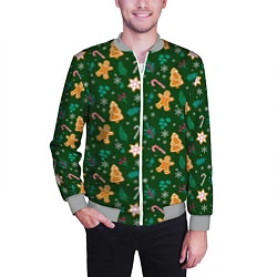 Бомбер мужской New year pattern with green background, цвет: 3D-меланж — фото 2
