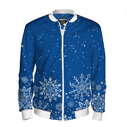 Бомбер мужской Текстура снежинок на синем фоне, цвет: 3D-белый