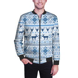 Бомбер мужской Blue sweater with reindeer, цвет: 3D-черный — фото 2