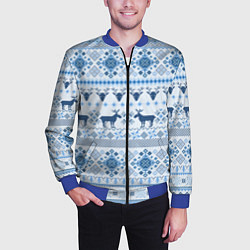 Бомбер мужской Blue sweater with reindeer, цвет: 3D-синий — фото 2