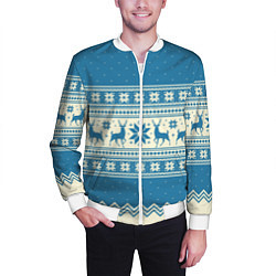 Бомбер мужской Sweater with deer on a blue background, цвет: 3D-белый — фото 2