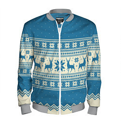 Мужской бомбер Sweater with deer on a blue background