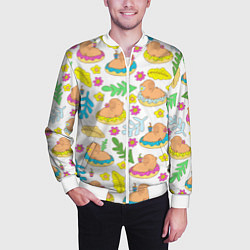 Бомбер мужской Капибары на отдыхе, цвет: 3D-белый — фото 2