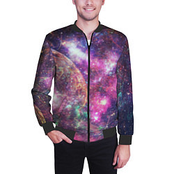 Бомбер мужской Пурпурные космические туманности со звездами, цвет: 3D-черный — фото 2