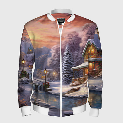 Мужской бомбер Зима в городе / 3D-Белый – фото 1