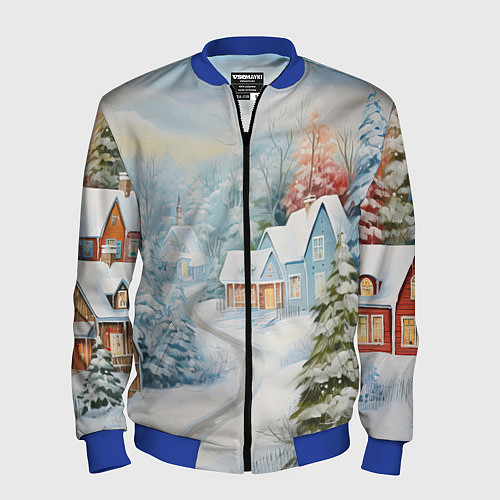 Мужской бомбер Морозная феерия ночи / 3D-Синий – фото 1