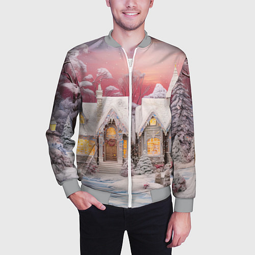 Мужской бомбер Звезды и подарки новогодней ночи / 3D-Меланж – фото 3