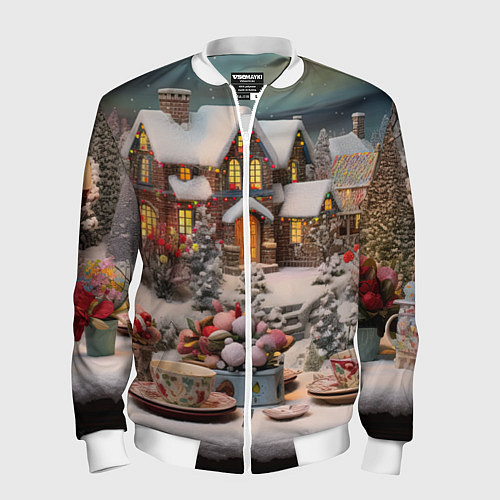 Мужской бомбер Морозная симфония праздника / 3D-Белый – фото 1