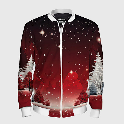 Мужской бомбер Зимний берег реки с деревьями и льдом / 3D-Белый – фото 1