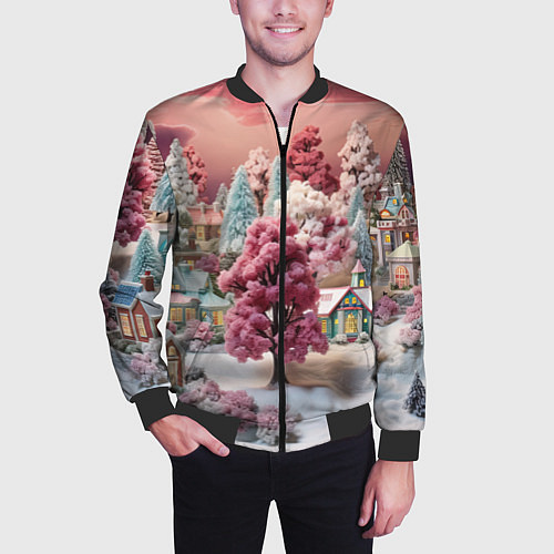 Мужской бомбер Зимний закат новый год / 3D-Черный – фото 3