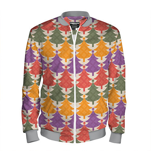 Мужской бомбер Новогодние разноцветные ёлочки / 3D-Меланж – фото 1