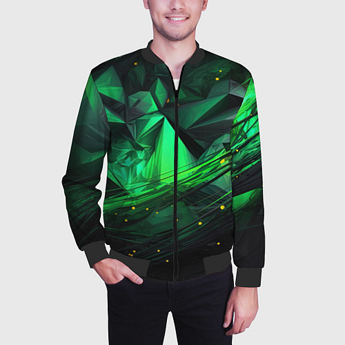 Мужской бомбер Абстрактный лабиринт зелени / 3D-Черный – фото 3