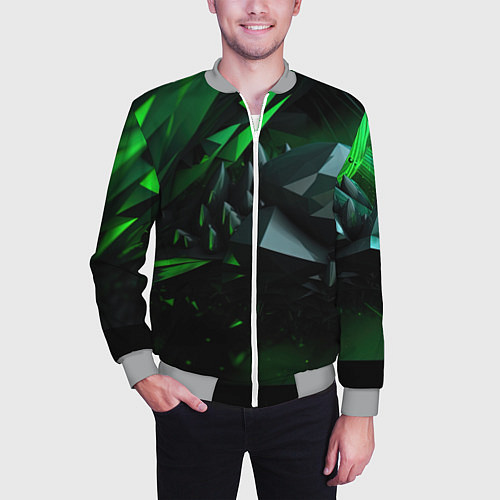 Мужской бомбер Гармония зеленого хаоса / 3D-Меланж – фото 3