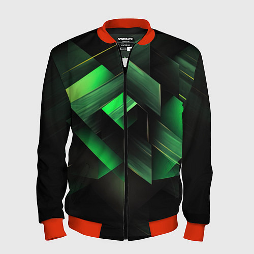 Мужской бомбер Асимметричный узор зелени / 3D-Красный – фото 1