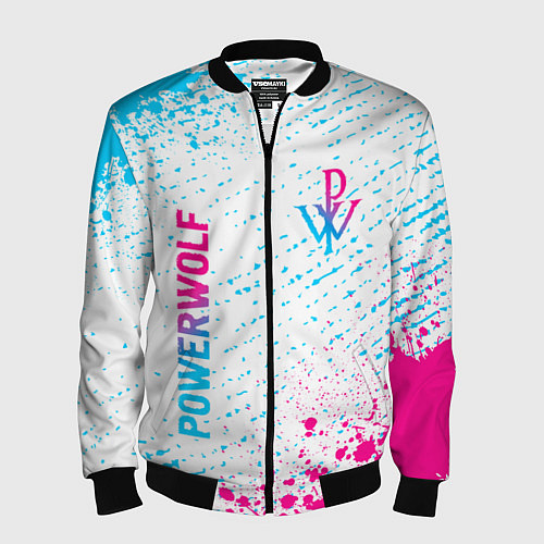 Мужской бомбер Powerwolf neon gradient style вертикально / 3D-Черный – фото 1