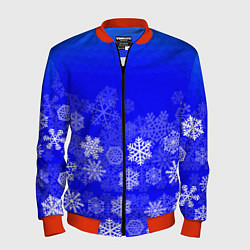 Мужской бомбер Снежинки на синем
