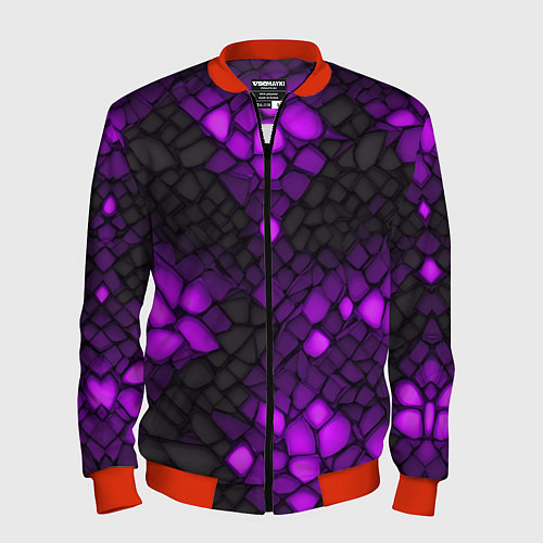 Мужской бомбер Фиолетовый трескающийся камень / 3D-Красный – фото 1