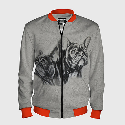 Мужской бомбер Французские бульдоги пара / 3D-Красный – фото 1
