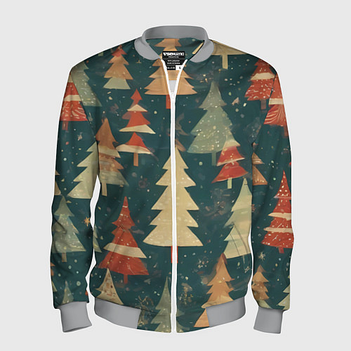 Мужской бомбер Елки новый год / 3D-Меланж – фото 1