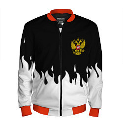 Бомбер мужской Герб РФ огонь патриотический стиль, цвет: 3D-красный