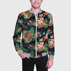 Бомбер мужской Узор из черепов с цветами и листьями, цвет: 3D-меланж — фото 2