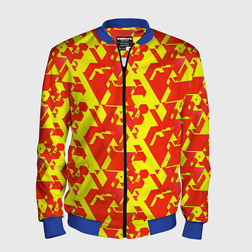 Мужской бомбер Красные фигуры на жёлтом фоне / 3D-Синий – фото 1