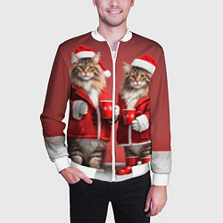 Бомбер мужской С новым котом - два кота в костюмах Санты, цвет: 3D-белый — фото 2