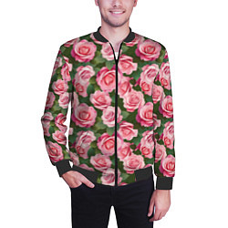 Бомбер мужской Розовые розы паттерн, цвет: 3D-черный — фото 2