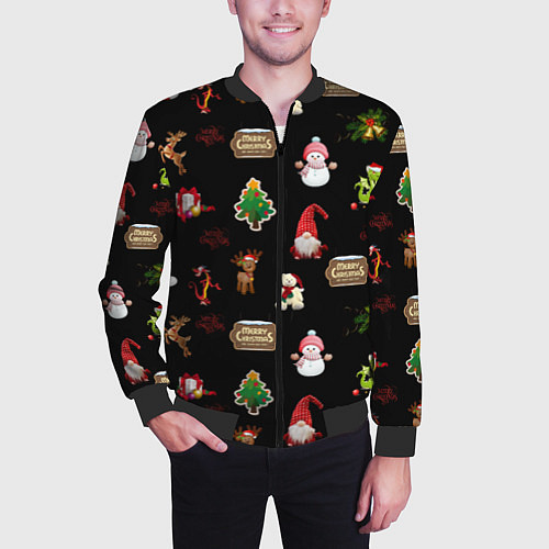 Мужской бомбер Много новогодних игрушек / 3D-Черный – фото 3