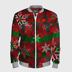Мужской бомбер Рождественские узоры ёлки и снежинки