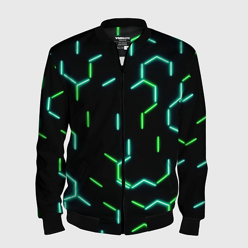 Мужской бомбер Зеленые неоновые неполные гексагоны / 3D-Черный – фото 1