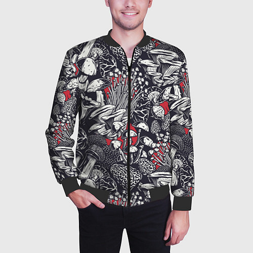 Мужской бомбер Разные грибы / 3D-Черный – фото 3