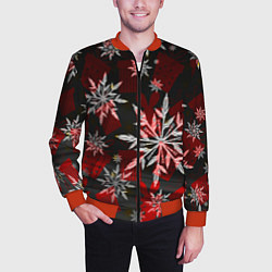 Бомбер мужской Рождественские снежинки, цвет: 3D-красный — фото 2