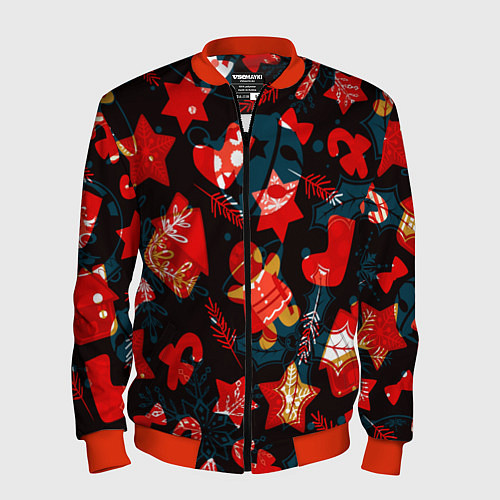 Мужской бомбер Рождественские узоры красные / 3D-Красный – фото 1