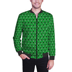 Бомбер мужской Зелёные и чёрные треугольники, цвет: 3D-черный — фото 2