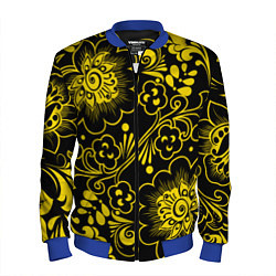 Бомбер мужской Хохломская роспись золотые цветы на чёроном фоне, цвет: 3D-синий