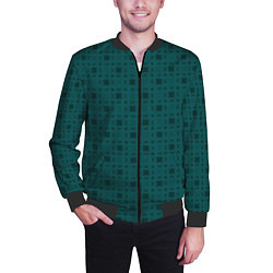 Бомбер мужской Зелёный квадраты паттерн, цвет: 3D-черный — фото 2