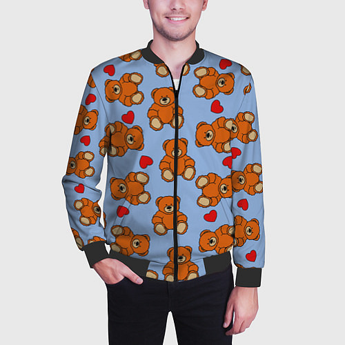 Мужской бомбер Игрушки мишки и сердца / 3D-Черный – фото 3
