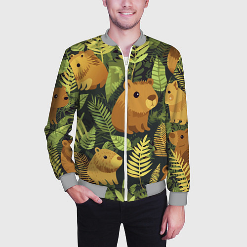Мужской бомбер Капибары - лесной маскировочный камуфляж / 3D-Меланж – фото 3